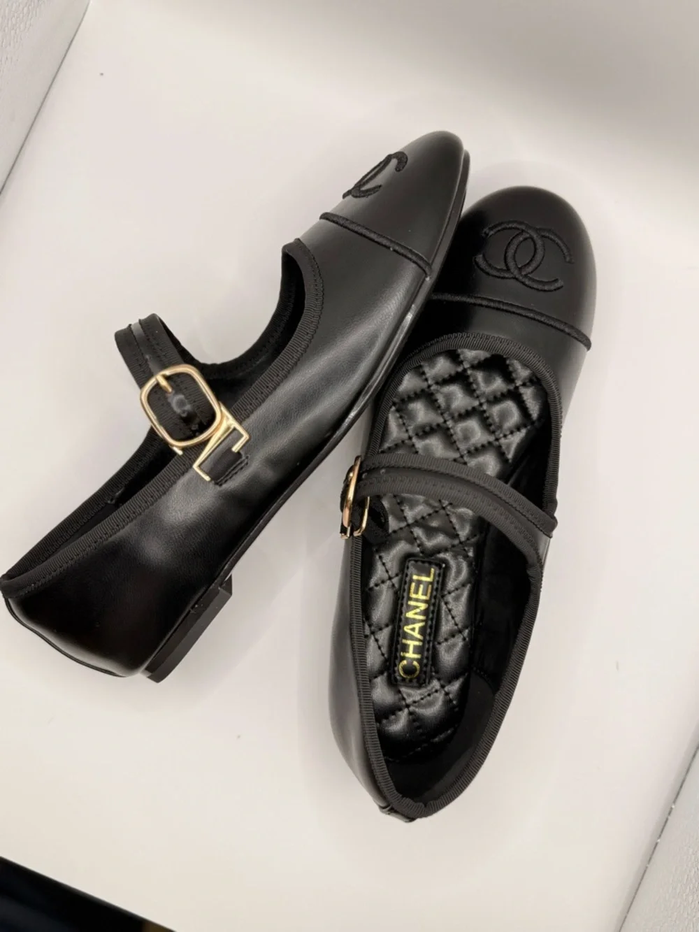 CHANEL Black Quilted Mary Jane Flats with Gold Buckle 38 - Picture 4 of 4